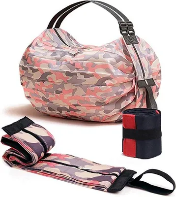 Image de Unyqoos® - Lot de 2 sacs pliables pour courses – Sac réutilisable en nylon 100 %, capacité de 31,4 litres (jusqu'à 15 kg), lavable, fermeture éclair et anse de transport, bleu foncé/rose
