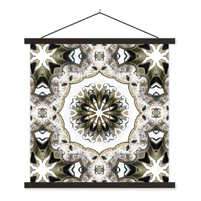 Produktbild von MuchoWow® Textilposter Schwarzes und weißes Mandala 120x120 cm mit schwarzem Rahmen - Aufhängungsset