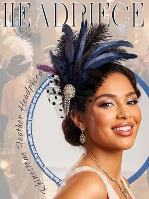 Produktbild von Blaues Federstirnband im Stil der 1920er-Jahre mit Flapper-Kopfschmuck für Damen