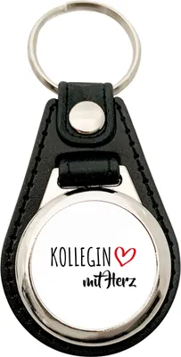 Produktbild von Huuraa Schlüsselanhänger Kollegin mit Herz Metall mit Kunstleder Schlüsselring Einkaufswagenchip Geschenkidee