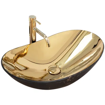 Produktbild von Rea Aufsatzwaschbecken Royal in Gold marble black mat