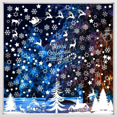 Produktbild von Selbstklebende Weihnachtsfensterkleber, 9 Blätter, 166 Stück, wieder verwendbar, Weihnachtsdekoration