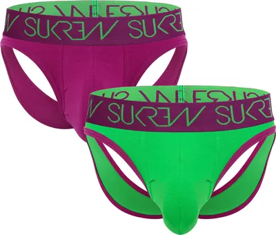 Imagen del producto de SUKREW - Ropa Interior Slip Hombre - V-Brief Multipack 1x Deep Purple + 1x Verdant Green - Tamaño S