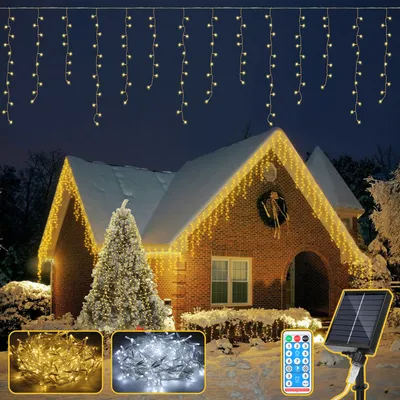 Zdjęcie produktu dla Jayseuw 2 sztuki, 5 metrów, 198 diod LED, solarna girlanda świetlna zewnętrzna, girlanda LED, dekoracja świetlna, oświetlenie świąteczne, IP44, wodoodporna, ciepła biel