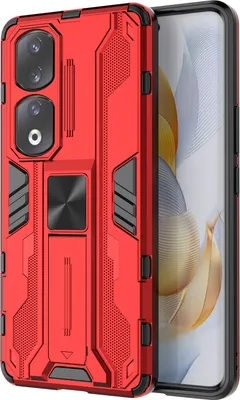 Produktbild von Honor 90 Pro Hülle, Dual Layer PC TPU Bumper Stoßfest Ständer Schutzhülle für Honor 90 Pro Rot