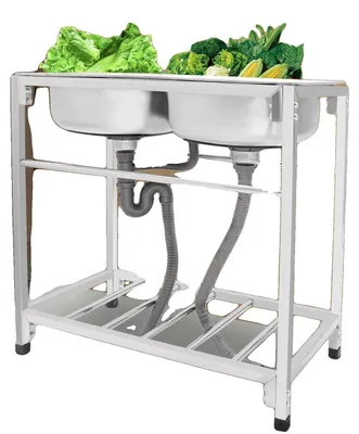 Produktbild von Gewerbliches Edelstahlspülbecken, 83 x 43,94 x 76,96 Zoll, Doppelbecken-Konfiguration, Tragfähigkeit 165,35 lbs, Geräuschdämpfendes Design, Robuste Konstruktion
