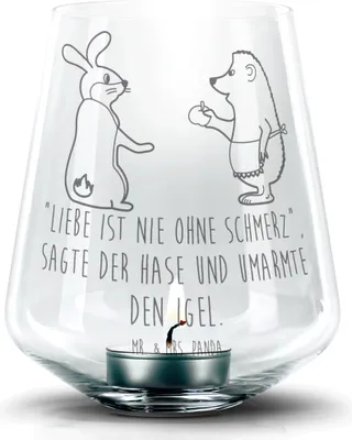 Produktbild von Mr. & Mrs. Panda Windlicht Glas Hase Igel - Transparent - Geschenk, Teelichthalter, Lustige Sprüche, Herzschmerz, Laterne, Kerzenhalter, Trösten, Trennungsschmerz, und