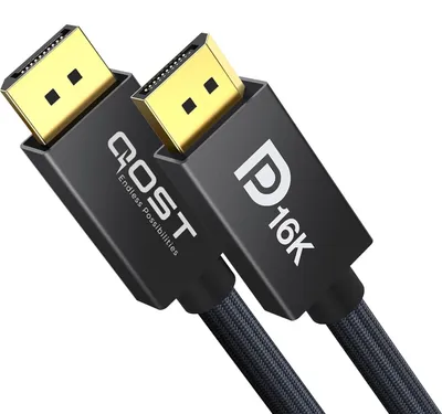 Productafbeelding van Qost - DisplayPort Kabel 2.1 - 16K 60Hz - 8K 120Hz - 4K 144Hz - 80Gbps - DisplayPort naar DisplayPort - DP Kabel - 1 Meter - Zwart