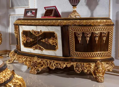 Produktbild von Casa Padrino Luxus Barock TV Schrank Weiß / Dunkelbraun / Gold - Prunkvolles Massivholz Sideboard mit Marmoroptik - Barock Wohnzimmer Möbel - Edel & Prunkvoll