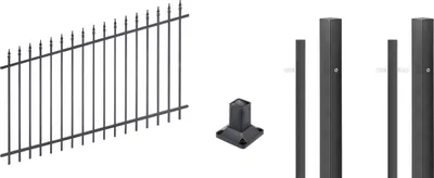 Produktbild von Alberts Zaunkomplettset Chaussee verstellbar, zum Aufschrauben | matt-schwarz | Höhe 100 cm | Länge 6 m