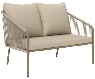 Produktbild von 2-Sitzer Rattansofa mit Kissen Loungesofa Sitzgruppe, Wetterfest Couch Beige