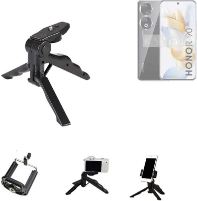 Produktbild von K-S-Trade Stativ Tisch-Ständer Dreibein Handy-Stativ Ständer kompatibel mit Honor 90 Mini-Stativ Smartphone Tripod Handy-Stativ aus Plastik schwarz
