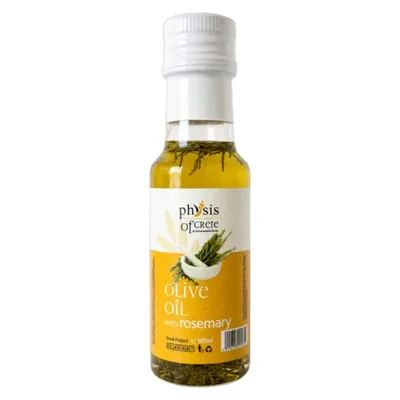 Physis of Crete Rosmarin-Olivenöl Extra Native 100 ml Flasche auf weißem Grund