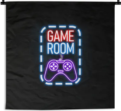 Produktbild von MuchoWow® Wandteppich Wandbehang Neon - Zitate - Spielzimmer - Controller - Schwarz 90x90 cm Tapisserie Dekoration Wandtuch - Wandaufhänger