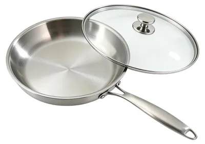 Produktbild von Edelstahlpfanne 30 cm - Unbeschichtet und Geeignet für Alle Wärmequellen, mit Deckel