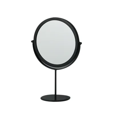 A black tabletop mirror on a white background.