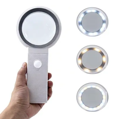 Obrázek produktu pro Ruční lupa se sklem, 10×–30× zvětšení, 18 LED diod, s nastavitelným jasem, skládací, 23 × 11 × 2 cm