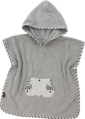 Produktbild von Puckdaddy Bade Poncho Foxi 57x84 cm Baby Poncho mit Kapuze Fuchs Muster in Grau
