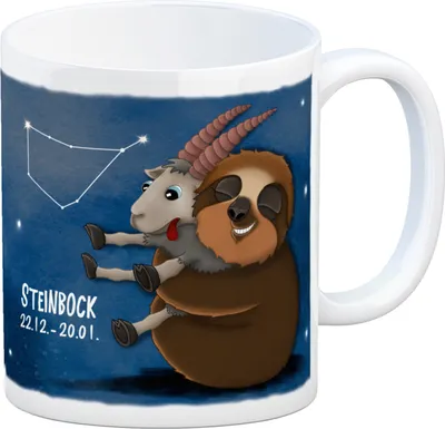 Produktbild von Kaffeebecher mit Faultier Sternzeichen Steinbock Motiv Becher Tasse