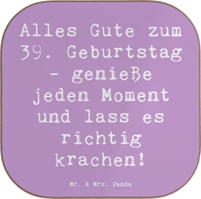 Produktbild von Mr. & Mrs. Panda Untersetzer für Gläser Spruch 39. Geburtstag Freude - Lavendeltraum - Geschenk, Tischuntersetzer, Coaster, Meilenstein, bieruntersetzer, Feiern, Jubiläum