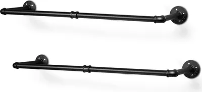 Produktbild von Yakimz věšák na oděvy (2 ks), věšák na oděvy na stěnu, nosnost 65 kg, věšák na oděvy, šatní tyč v průmyslovém designu, černý