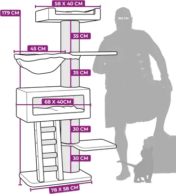 Productafbeelding van Kattenkrabpaal - Krabpaal Kat - Klimpaal Kat - Kattenboom - Krabmeubel - Zwart - 179 cm Hoog