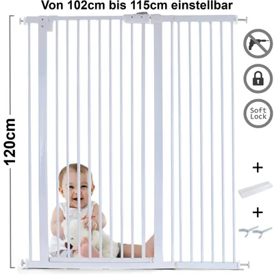 Produktbild von Absperrgitter Treppenschutzgitter Metall + Rampe + Y Halter 102-115cm 120cm hoch