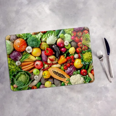 Produktbild von Tischset 6x45x30 cm + 6x10fi cm Platzset Tischmatte Platzmatte Untersetzer - risches Obst und Gemüse