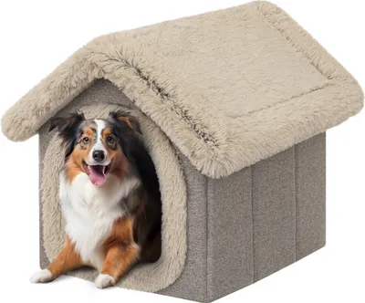 Produktbild von Haustierhütte Hundehaus Höhle Hundehütte Katzenhütte Hundehöhle Katzenhaus Hundekissen Katzenkissen flauschiges Haus, Cappucino, 55x60x60 cm