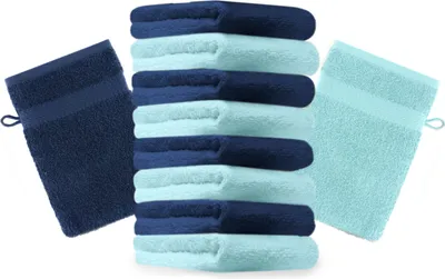 Produktbild von Betz 10 Stück Waschhandschuhe 16x21 cm PREMIUM 100% Baumwolle  Farbe: dunkelblau und türkis