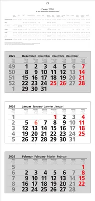 Produktbild von 2026 ADINA Dreimonatskalender 70x33cm mit Tagesanzeiger in Blockform