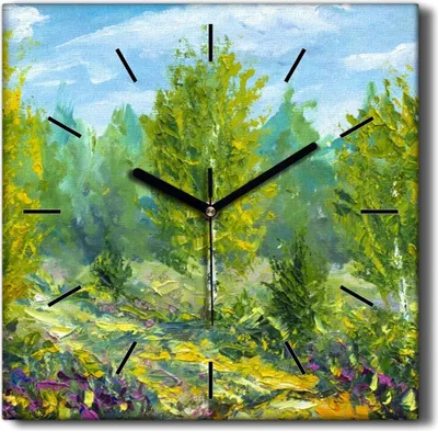 Produktbild von Coloray Hodiny Unikátní 30x30 cm  Tiché hodiny Pro obývací pokoj a kuchyň Nástěnné hodiny Plátno Černé ručičky hodin - Malování lesa