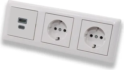 Produktbild von EBROM USB-C und USB-A Unterputz Steckdose/Lader, 45+15 Watt Leistung, Schnellladefunktion für Wearables, Smartphones Tablets + 2 Stück Gira Steckdosen 445303 Kinderschutz System 55 reinweiß glänzend