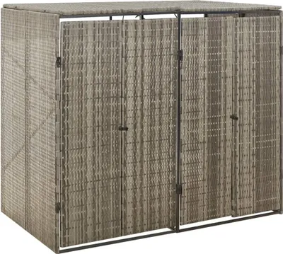 Zdjęcie produktu dla Osłona na 2 kosze na śmieci, szara, 140x80x117 cm, polirattan