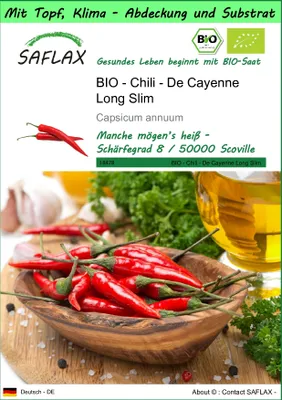 Produktbild von SAFLAX Garden to go - BIO - Chili - De Cayenne Long Slim - Capsicum annuum - 10 Samen - Mit Topf, Klima - Deckel und Anzuchtsubstrat