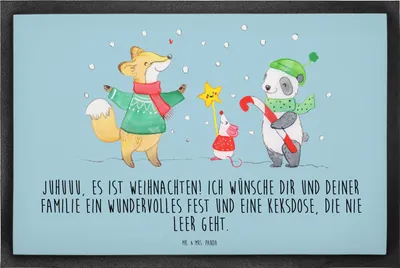 Produktbild von Mr. & Mrs. Panda fußmatte Winter Weihnachtsfreude 40 x 60 cm - Eisblau - Geschenk, Weihnachtsbaum, Schmutzfangmatte, Fuchs, Weihnachtsmann, Türmatte, Tannenbaum