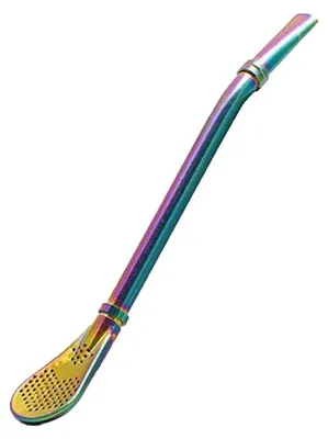 Immagine prodotto di Cebador - Cannuccia per mate Bombilla Gringo, colori dell'arcobaleno, 15,5 cm - Cannuccia per mate in acciaio inossidabile di alta qualità - Leggermente ricurva - Con filtro a cucchiaio