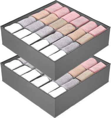 Productafbeelding van Unyqoos® Sokkenorganizer, set van 2 – opvouwbare ladebox met 24 vakken, 34x34x10 cm, Oxford-stof, geschikt voor sokken, beha's, ondergoed en accessoires
