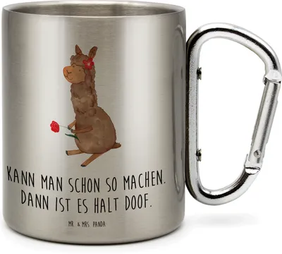 Produktbild von Mr. & Mrs. Panda Thermobecher Alpaka Blume - Transparent - Geschenk, Spruch, Edelstahlbecher, Lamas, Lama, Becher Aus Edelstahl, Teetasse, thermotasse, Teebecher