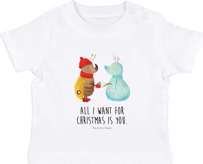 Produktbild von Mr. & Mrs. Panda Organic Baby Shirt Nachtfalter Schneemann 6. - 12. Monat - Weiß - Geschenk, Jerseyshirt, , Weihnachtsgruß, Weihnachten, Schnee, Babyshirt, Winter