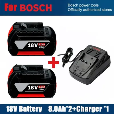 Obrázek produktu pro 18V akumulátorová sada pro elektrické nářadí Bosch – náhradní Li-Ion akumulátor s nabíječkou – 8000 mAh, 8,0 Ah – 2x akumulátor + 1x rychlonabíječka