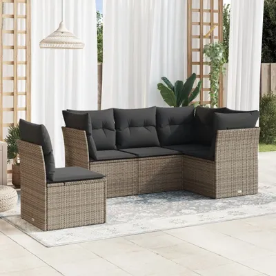Produktbild von Möbel 5-tlg. Garten-Sofagarnitur mit Kissen Grau Poly Rattan 2024
