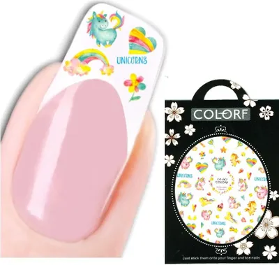Produktbild von 3D Nagel Sticker Nail Art Aufkleber Einhorn Unicorn Herz Bunt Aufkleber