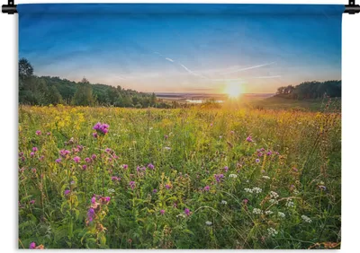 Produktbild von MuchoWow® Wandteppich Wandbehang Sonne - Gras - Blumen 60x45 cm Tapisserie Dekoration Wandtuch - Das Schlafzimmer