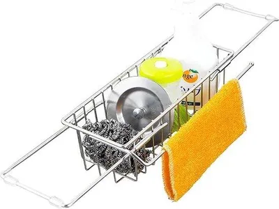 Produktbild von Famanu Spüle Organizer teleskopisch Edelstahl Aufbewahrungsregal für Küchenspüle - Schwamm, Bürste und Seife