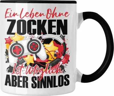 Produktbild von Trendation - Gaming Tasse Geschenk Spruch Zocker Geschenkidee Ein Leben Ohne Zocken (Schwarz)