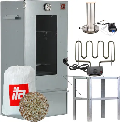 Produktbild von ITA Räucherofen 7000 - Premium Räucherschrank mit 3 Etagen - Legierter Stahl, Sichtfenster & Thermometer - Qualität  EU Direkt vom Hersteller