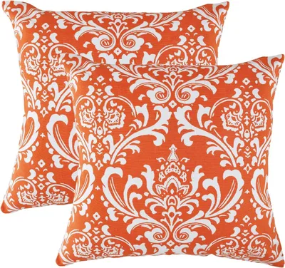 Immagine prodotto di Cuscino decorativo (55 x 55 cm, arancione), design damascato, 100% cotone (confezione da 2)