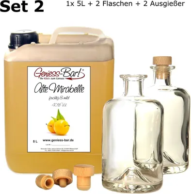 Produktbild von Alte Mirabelle 5L inkl. 2 Flaschen u. 2 Ausgießer intensiv fruchtig & sehr mild Obstler 40% Vol. Mirabellen Schnaps Mirabellenschnaps