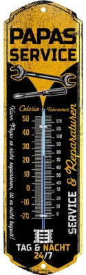 Produktbild von LANOLU Retro Blechschild PAPAS SERVICE Thermometer - Schild Werkstatt Papa Geburtstagsgeschenk  Vatertagsgeschenk 8x28cm